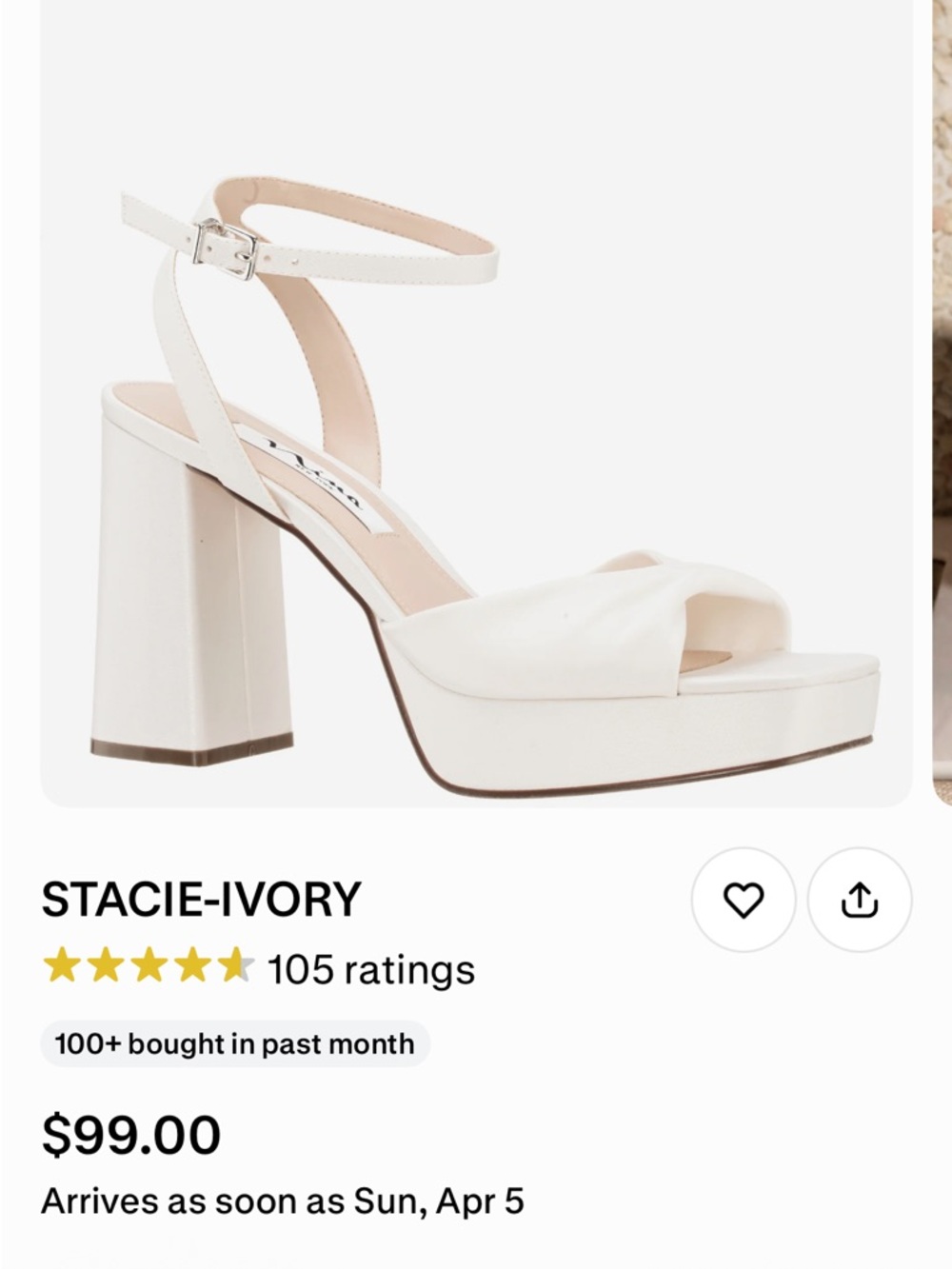Nina Shoes Stacie Ivory Ankle-Strap Platform Sandal